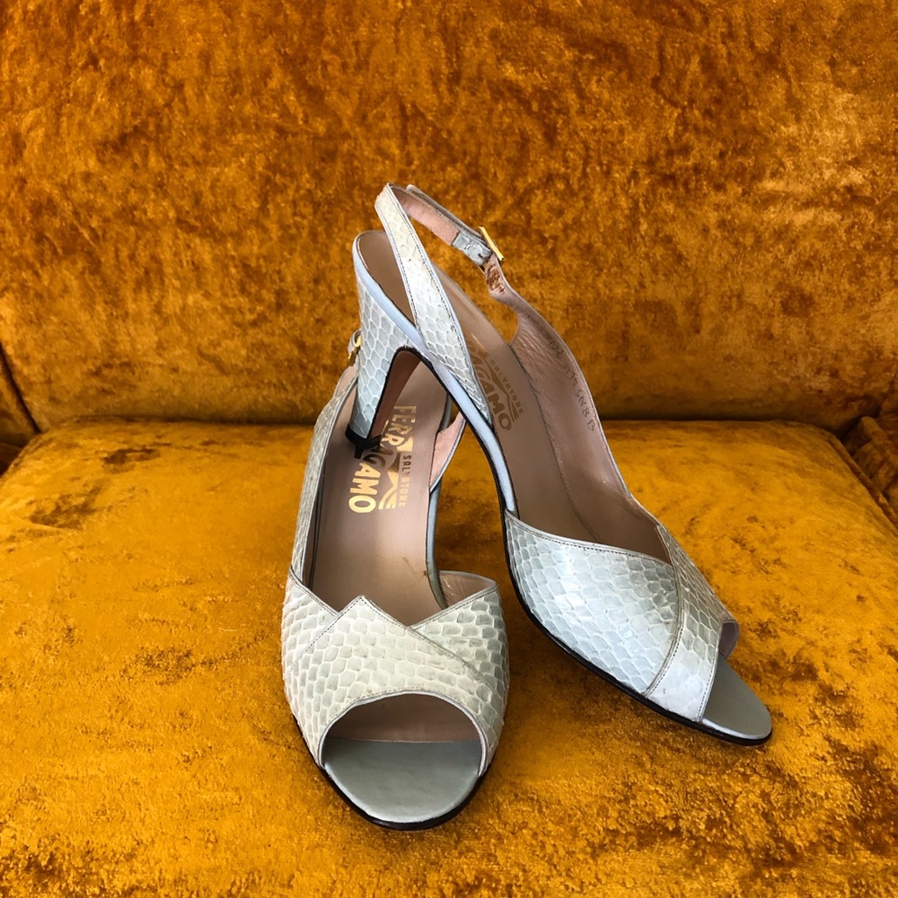 Baby Blue Snakeskin Salvatore Ferragamo Slingbacks